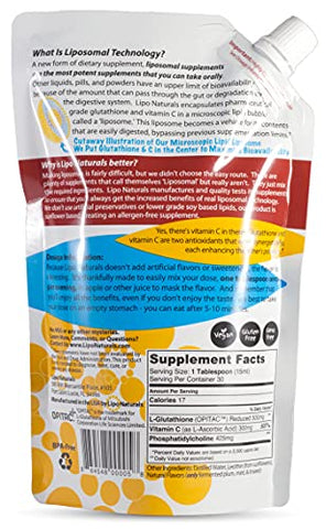 Lipo Naturals - Complexo Líquido de Glutationa Lipossomal (30 Doses) – Fórmula Natural para Imunidade, Saúde do Fígado e Suporte Anti-Envelhecimento com Vitamina C – Vegano, Livre de China (443ml)