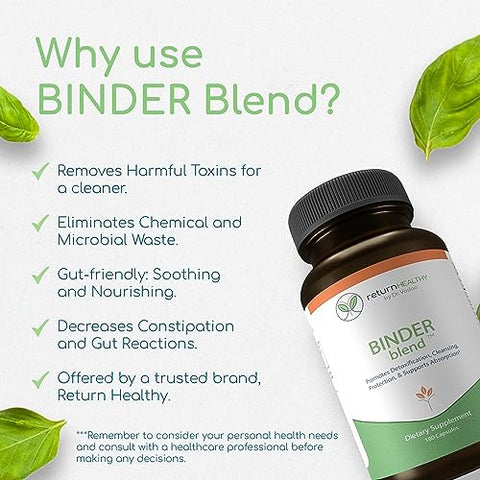 Return Healthy - Binder Blend – Cápsulas Detox para um Intestino Saudável – 180 Cápsulas – 90 Porções – 960mg Carvão Ativado