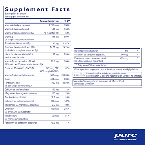 Nutrient 950 Sem Cobre, Ferro – Fórmula Completa de Vitaminas e Minerais – 60 Cápsulas - Pure Encapsulations