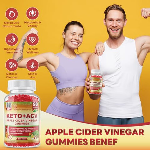 swiss bioenergetics - Gummies de Vinagre de Maçã Keto 90 CT – Keto ACV Gummy Diet Supplement – Orgânico 2000mg ACV Gummies com Probióticos, B12 e Suporte Keto para Mulheres e Homens – Sem Gelatina, Vegano