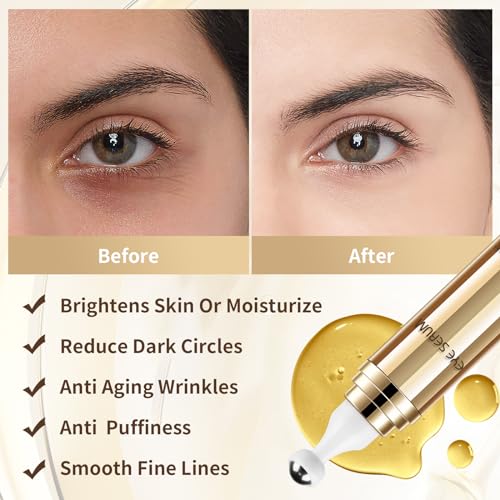 MUOCOBU - Sérum para os olhos com cafeína 5%, 20ml, creme para olheiras e inchaço, cuidados com os olhos, anti-idade com bola de massagem 360°, reduz bolsas, rugas e linhas finas
