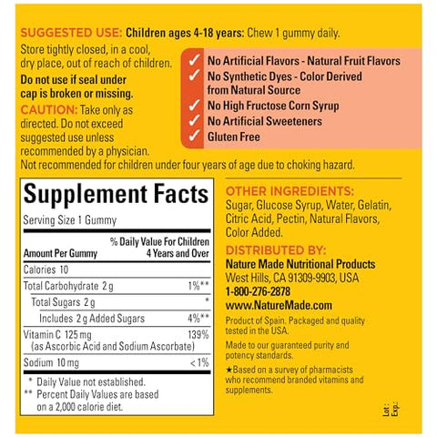 Kids First Gummies Vitamina C, Suporte Imunológico, 110 Gummies, 110 Dias de Fornecimento - Nature Made
