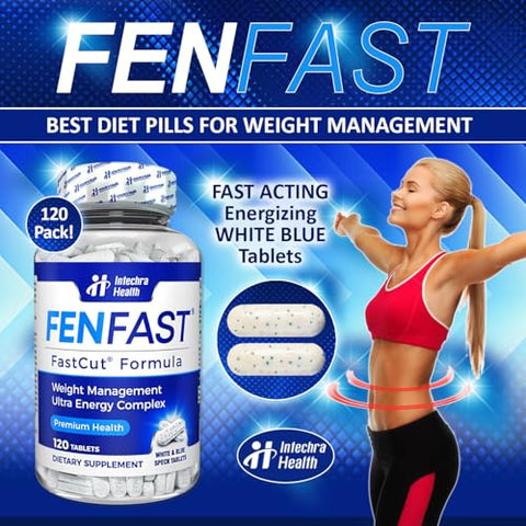 FASTCUT - Melhores Pílulas Dietéticas para Gerenciamento de Peso – Energia Poderosa – 120 Comprimidos Brancos e Azuis