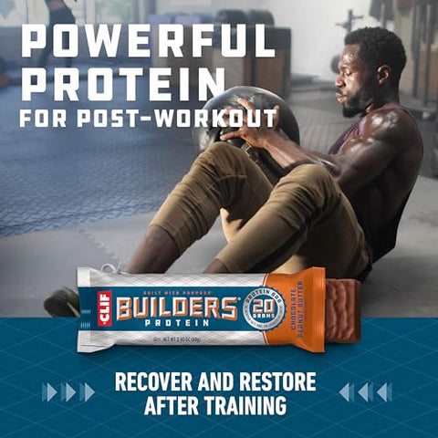 CLIF BUILDER'S - CLIF Builders – Pack Variado de Barras de Proteína à Base de Plantas – Chocolate Peanut Butter e Vanilla Almond – Sem Glúten – Não-OGM – Baixo Índice Glicêmico – 20g de Proteína – 68g (10 unidades)