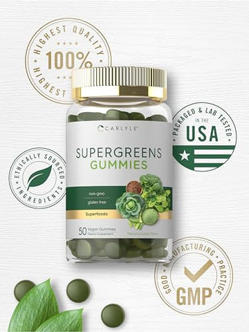 Supergreens Gummies | Vegano, Não-OGM e Suplemento Livre de Glúten | 100% Natural - Carlyle