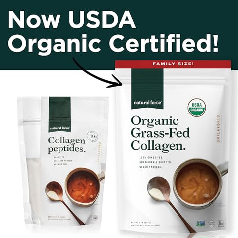 Colágeno Orgânico em Pó – Certificado Orgânico USDA | Colágeno Peptídeos em Pó | Marca Natural Force - Natural Force