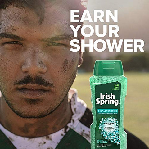Gel de Banho Esfoliante para Homens, Ação Profunda – 18 fl oz (6 Pacotes) - Irish Spring