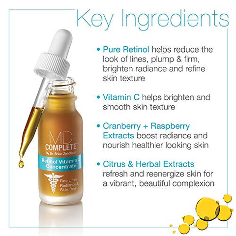 MD Complete by Dr. Brian Zelickson - Soro Concentrado MD Complete Retinol Vitamina C | Potente Soro de Vitamina C Anti-Envelhecimento | com Retinol, Vitaminas C | 30ml