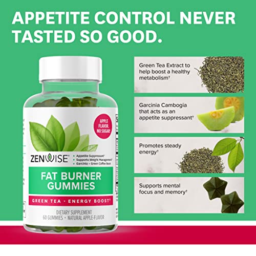 Fat Burner Gummies – Supressor de Apetite para Perda de Peso com Chá Verde e Garcinia Cambogia – Metabolismo Café Verde e Cetona de Framboesa - Zenwise Health