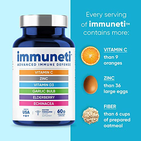 Immuneti Nutrition - Immuneti – Defesa Imunológica Avançada, Fórmula Poderosa 6 em 1 com Vitamina C, Vitamina D3, Zinco, Sabugueiro, Alho, Equinácea – 3 Pacotes – Suporte para Saúde Geral