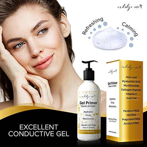 IndulgeMe - Gel Condutor Facial Hidratante – Primer em Gel deixa na pele, Ácido Hialurônico, Peptídeo de Colágeno, Niacinamida, Vitamina E, Folha de Ouro