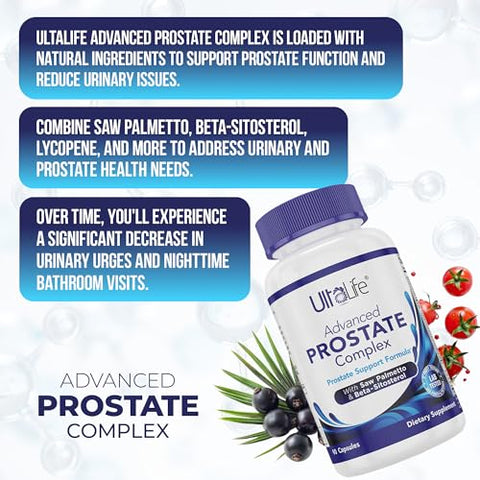 ULTALIFE - Suplemento Avançado de Saw Palmetto para Próstata para Homens c/Beta Sitosterol Fórmula de Saúde Nº 1 para Reduzir a Urgência de Urinar Frequentemente, Bloqueador de DHT, Melhorar o Sono