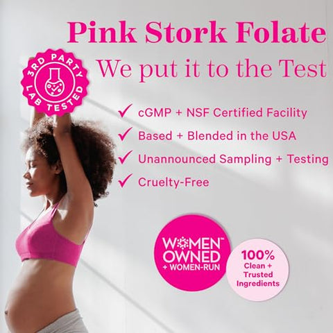Liquid Folate: Vitamina B9 de Alimentos Integrais de Casca de Limão, Ácido Fólico Natural com Vitamina C, Vitaminas Pré-Natais Líquidas para Mulheres, Essenciais na Gravidez, Propriedade de Mulheres, 2 ml - Pink Stork