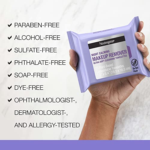 Lenços de Limpeza Noturna para Remoção de Maquiagem, Calmantes e Descartáveis, para Remover Sujeira e Oleosidade – 50 unidades - Neutrogena