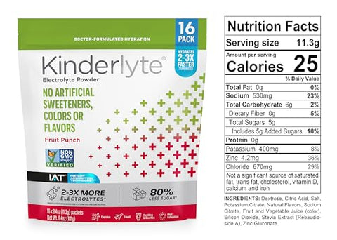 Pó de Eletrólitos, Hidratação Rápida, Embalagens Práticas, Suplemento em Pó (Sabor Frutas Vermelhas, 16 Unidades) - Kinderlyte
