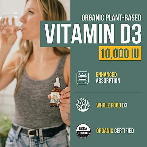 Triquetra Health - Vitamina D3 Orgânica 10.000 UI – Plant D3, Vegana, Alta Absorção – Gotas Sublinguais de D3 Líquida – 200%% Mais Absorção, Fórmula 100%% à Base de Plantas Cholecalciferol