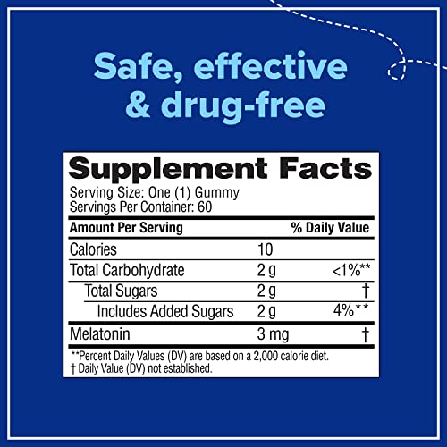 Zarbee's - Zarbee’s Melatonin Gummies 3mg – Suplemento para Dormir Tranquilamente, Sabor Natural de Frutas Variadas, Adultos Acima de 12 Anos, 60 Unidades
