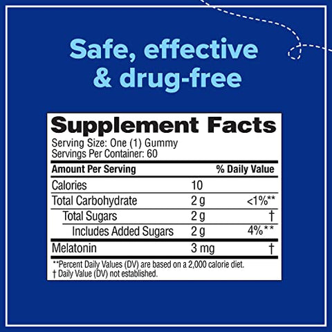 Zarbee's - Zarbee’s Melatonin Gummies 3mg – Suplemento para Dormir Tranquilamente, Sabor Natural de Frutas Variadas, Adultos Acima de 12 Anos, 60 Unidades