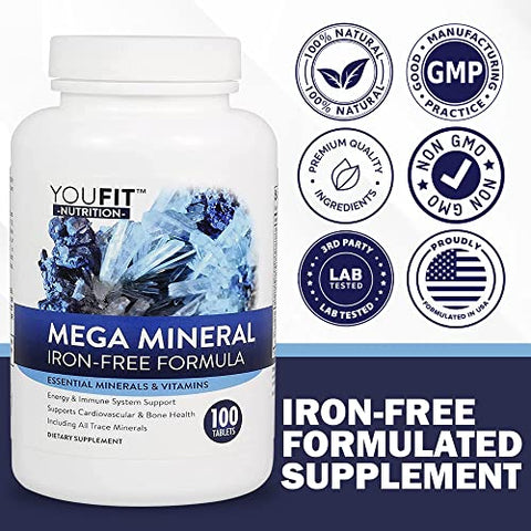 YouFit Nutrition - Youfit Nutrition | Mega Minerals – Fórmula Premium com 72 Minerais Traços | Suporte à Saúde Imunológica | Livre de Ferro | Tudo em Um | 1000mg Cálcio | Fonte de Minerais | 1000g
