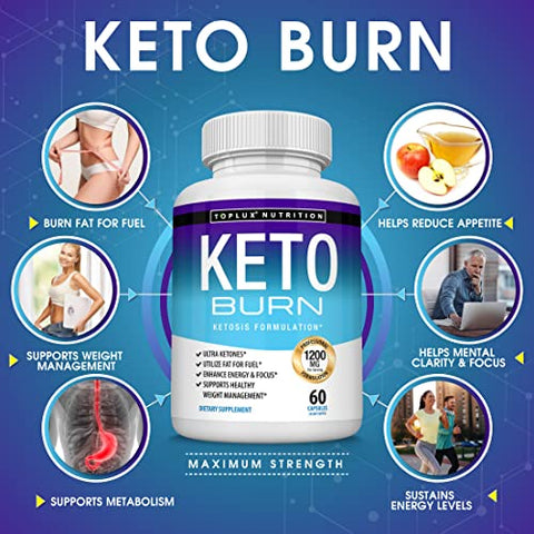 Toplux - Keto Burn Pills Ketosis – 1200 Mg Ultra Avançado Natural Cetogênico Usando Dieta de Cetona Suporte Energia Foco Homens Mulheres 60 Cápsulas