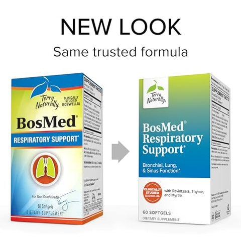 BosMed Suporte Respiratório – Suplemento Herbal para Suporte Pulmonar – Suplemento para Pulmões Saudáveis – Passagens Brônquicas Desobstruídas – 60 cápsulas - Terry Naturally