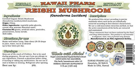 Extrato Líquido de Reishi Sem Álcool – Tônico dos Imperadores, Cogumelo Reishi Orgânico (Ganoderma Lucidum) Seco – Glicerito de Cogumelo Natural, EUA 118 ml - Hawaii Pharm