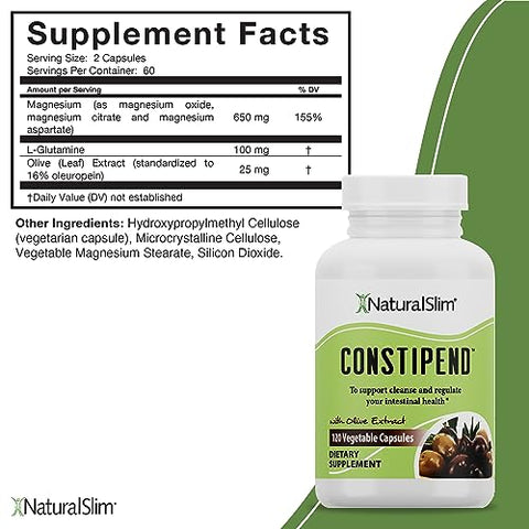 Constipend – Laxante para Alívio da Constipação e Suplemento de Limpeza do Cólon – Amolecedor de Fezes para Mulheres e Homens com Extrato de Oliveira – 120 Cápsulas - NaturalSlim