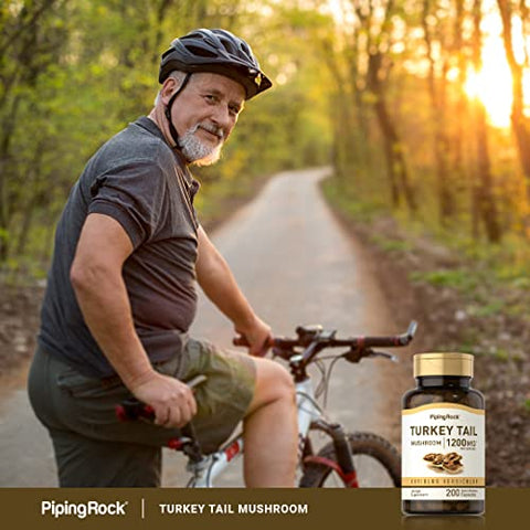 Cápsulas de Coriolus Versicolor 1200mg | 200 Comprimidos | Extrato Herbal | Livre de GMO e Glúten - Piping Rock