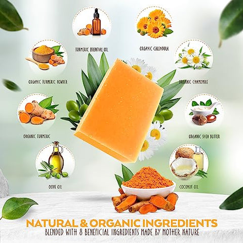 Aspen Kay Naturals - Sabonete de Cúrcuma (3 Unidades) para o Corpo – Barra de Sabonete Natural com Propriedades Benéficas para a Pele