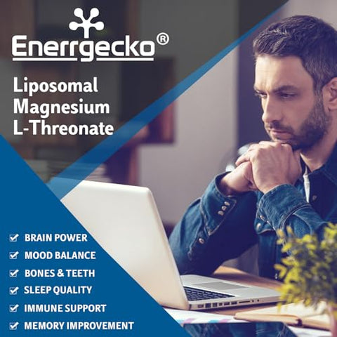 Enerrgecko - Liposomal Magnesium L-Threonate Softgels 2000mg – Vitamina D3 – 60 cápsulas