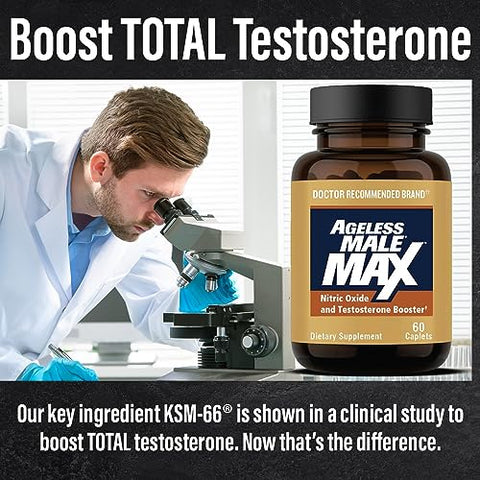 Ageless Male - Max Total Testosterone Booster para Homens, 120 Cápsulas – Aumente sua Testosterona Naturalmente
