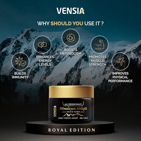 VENSIA - Shilajit Puro do Himalaia em Resina, Ultra Concentrado com 80% de Ácido Fúlvico, 85 Minerais Traços, Energia – Marca em Destaque