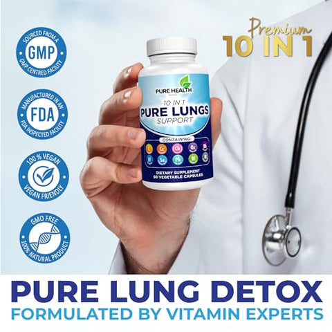 Pure Health Brands - 10 em 1 – Desintoxicação Pulmonar: Limpeza e Cuidado para seus Pulmões | Marca: Lung Detox