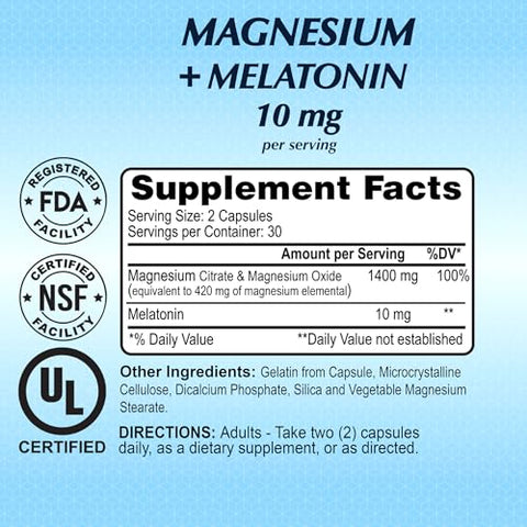 ALFA VITAMINS - Melatonin 10 mg + Magnésio para Melhorar o Sono e Relaxamento – Alfa Vitamins, 60 Cápsulas