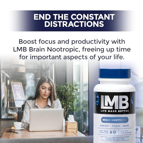 LMB LIFE MADE BETTER - Suplemento de Suporte Cerebral de Nootrópicos de Ação Rápida para Memória – Melhore a Função Cognitiva e a Clareza Mental com Nosso Poderoso Suplemento para Memória Cerebral – Aumenta o Foco Mental