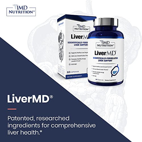 1MD Nutrition - 1MD LiverMD – Suplemento de Suporte ao Fígado | Extrato de Cardo de Leite Siliphos – Altamente Bioacessível, para Suporte ao Fígado | 60 Cápsulas (2-Pack)