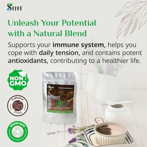Extrato de Cogumelo Chaga Siberiano Sayan com Pó de Betulina (60 ml) – Mistura Antioxidante Orgânica – Suporte ao Sistema Imunológico