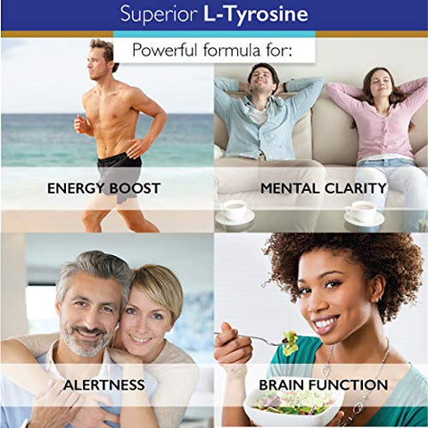 L-Tyrosine Natural Puro NonGMO – 500 mg, 120 Cápsulas Vegetais – Suporte para Clareza Mental – Estimula a Alerta – Aumenta a Energia – Suplemento Alimentar para Calmaria - Superior Labs