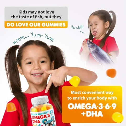 Gomas Omega 3 para Crianças (180 Unidades), Gomas Veganas de Ômega 3 para Crianças sem Óleo de Peixe, Vitaminas Ômega 3 DHA para Crianças para o Cérebro - DR. MORITZ