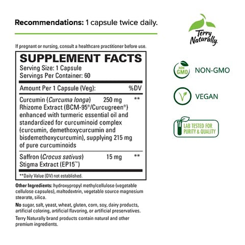 Saffron Lift Curcumin – Suplemento Herbal com Curcumina – Açafrão Não-OGM - Terry Naturally