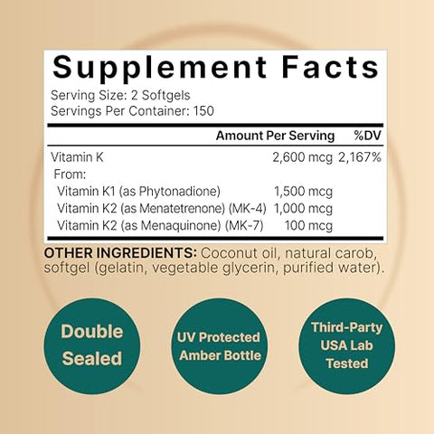 Complexo de Vitamina K, K1 K2 (MK-7) – Benefícios para a Saúde Óssea e Cardiovascular | 60 cápsulas | NatureBell - NatureBell