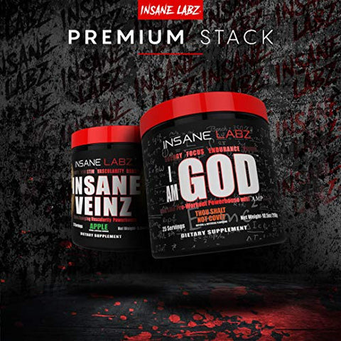 I am God Pré-Treino, Pó Pré-Treino de Alta Estimulação Carregado com Creatina e DMAE Bitartarato Impulsionado por AMPiberry, Energia Foco Resistência Crescimento Muscular, 25 Porções, Original - Insane Labz