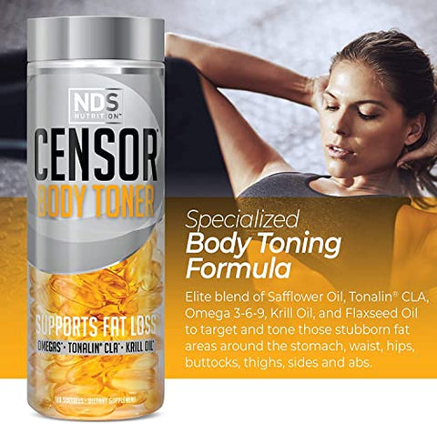 NDS Nutrition – Queimador de Gordura e Modelador Corporal com CLA, Óleo de Peixe, Cártamo e Mistura de Ômega 3-6-9 – Suplemento Dietético para Energia, Metabolismo e Saúde – 180 Softgels - Censor
