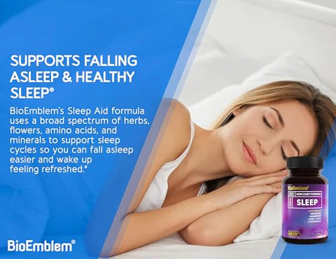 Aid Natural para Dormir para Adultos com Melatonina, Raiz de Valeriana, Suntheanine – 60 Cápsulas - BioEmblem