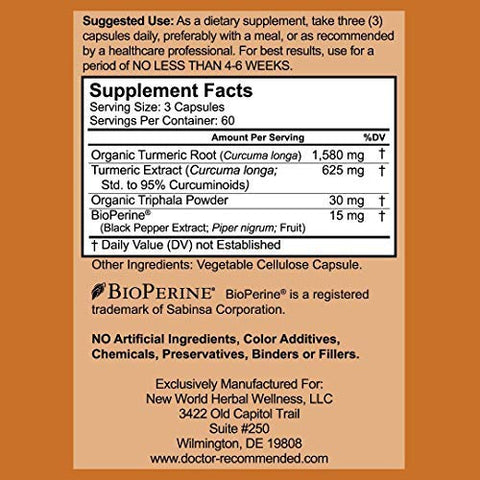 DOCTOR RECOMMENDED SUPPLEMENTS - Turmeric Curcumin com Bioperine – 360 Cápsulas Vegetais – 2250mg 95%% Curcuminoides com Pimenta Preta e Triphala (Pacote com 2)