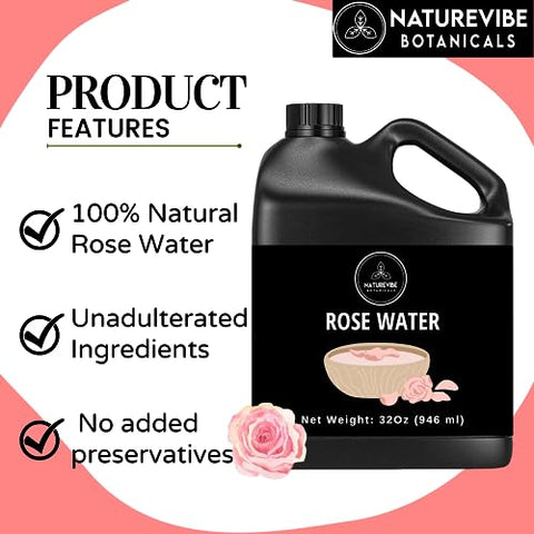 Água de Rosas 946 ml | 100% Pura e Natural | Ótima para Cuidados com a Pele e Cabelo - Naturevibe Botanicals