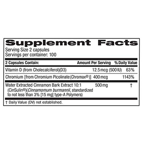 TruNature - trunature CinSulin 500mg – 200 Cápsulas Vegetarianas (2 Pacotes) – Força Avançada