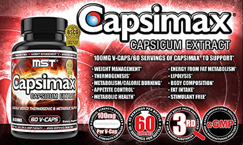 Suplemento MST Capsimax 100mg V Cápsulas, 60 Porções – Gerenciamento de Peso, Termogênico, Controle de Apetite, Queima de Calorias, Saúde Metabólica, Livre de Estimulantes. BSCG