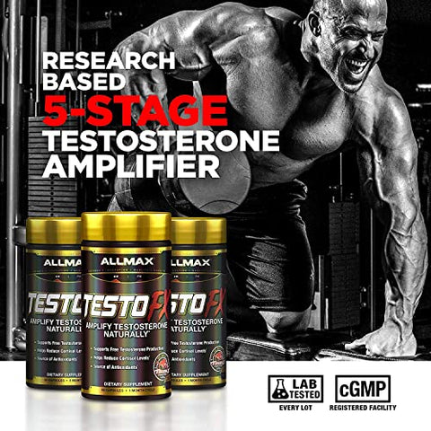 TESTOFX Suporte Masculino, Aumenta Força, Resistência e Resistência, Fórmula com Tribulus Terrestris, Ashwagandha, Tongkat Ali, 90 Cápsulas, Suprimento de 30 Dias - ALLMAX Nutrition